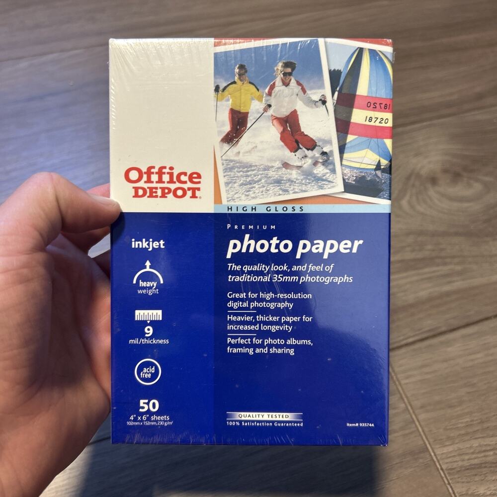 NEW Office Depot Photo Paper High Gloss for InkJet Printers Size 4"X6" 50 Sheets